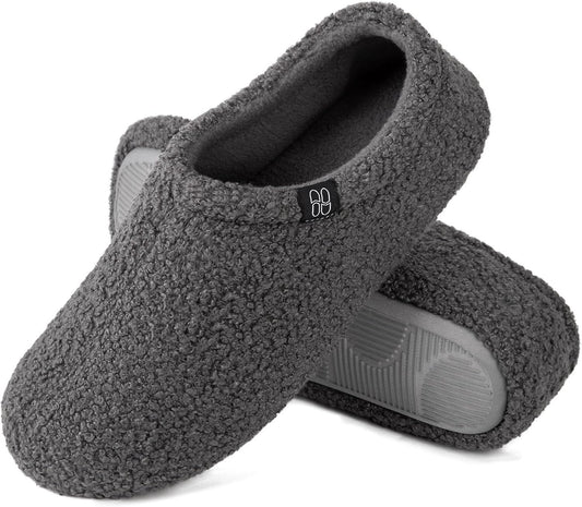 HomeTop Women's Fuzzy Curly Fur Memory Foam Loafer Slippers with Polar Fleece Lining