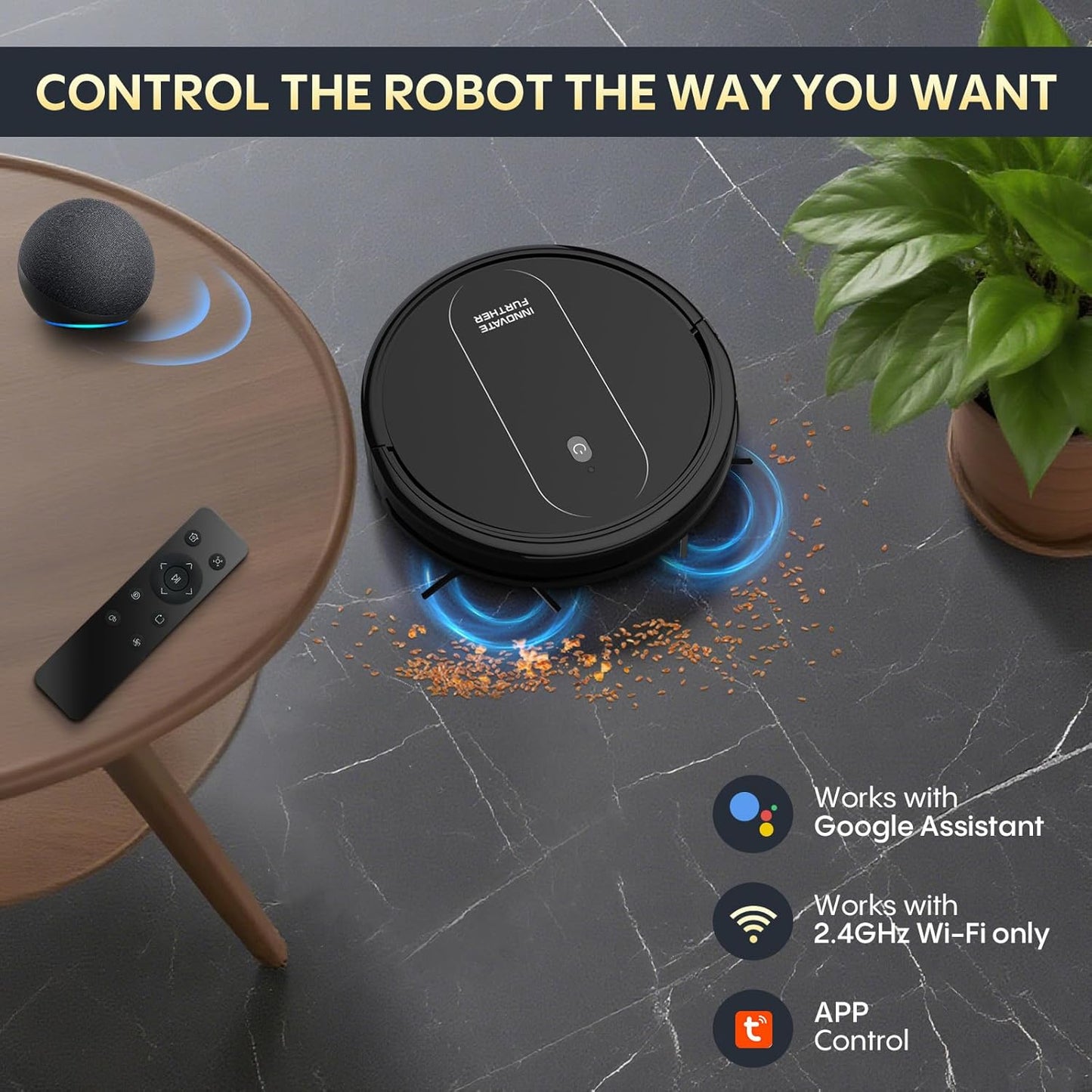 3-in-1 Robot Vacuum 4000Pa Strong Suction Robot Vacuum Cleaner & Smart Navigation & Alexa/APP Control & Auto Recharge & Central Brush, Vacuum Robot and Mop for Pet Hair (Classic Black)