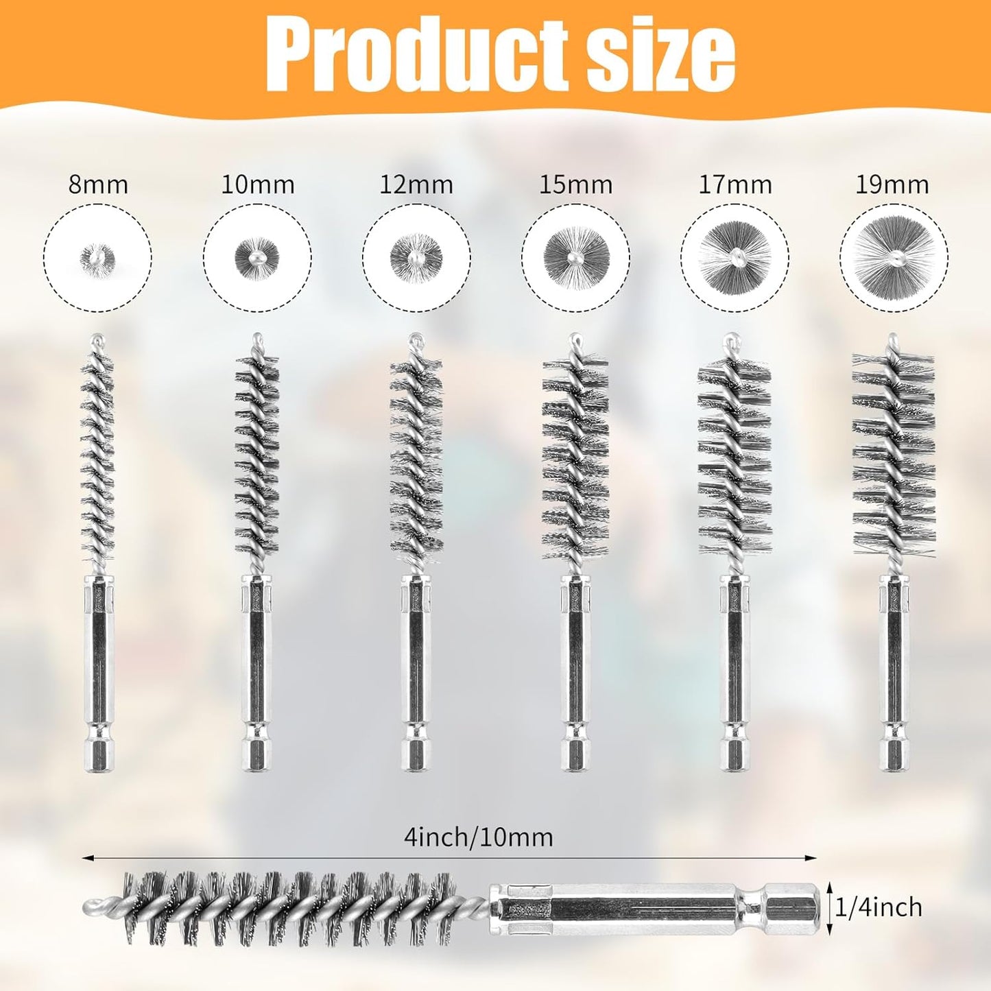 12 Pieces Wire Brush Drill Bore Cleaning Brush Set,with 1/4 Inch Hex Shank Stainless Steel Wire Twisted Brush for Drill Impact Driver