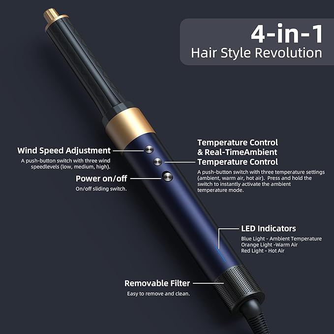 Air Styler Hair Dryer Brush,Multi-Styler with Auto-Wrap Curlers,Hot Air Hair Styler & Dryer Set,Anti-Flying Warping,Ionic,Hot Shunfa,Styling Without Heat Damage,with Protective Travel Case