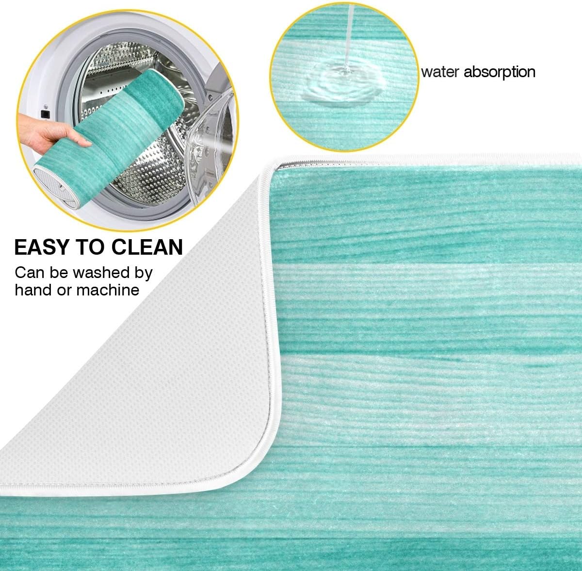 Teal Turquoise Green Wood Texture Dish Drying Mat 18x24 for Kitchen Green Blue Wooden Printing Dishes Pad Dish Drainer Rack Mats Absorbent Fast Dry Kitchen Accessories