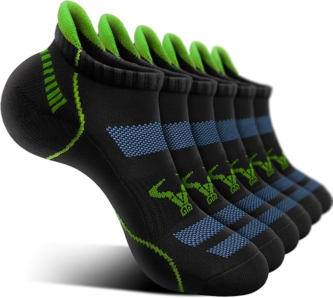 BULLIANT Men Running Socks 6Pairs-Ankle Athletic Socks Wicking Cushioned for Men Walking-Arch Compression Support