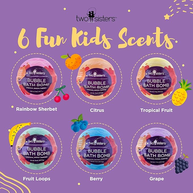 Mystical Bath Bombs for Girls and Boys with Surprise Toys Inside (6 Pack) - Large Bubble Bath Bombs for Kids - Fruity Scents, Fizzies, Made in USA, Mystic Animal - Ideal Birthday Gift by Two Sisters