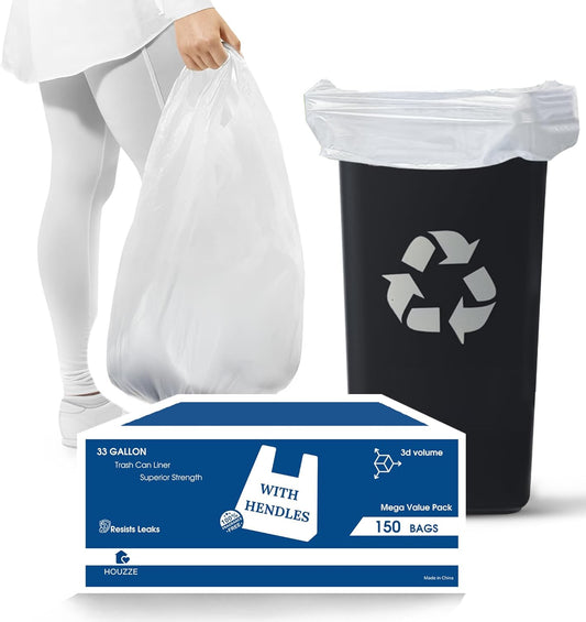 Heavy Duty Contractor Trash Bags with Handles – 33 Gallon, 150 Count | 17 Micron Thick, Extra Large Garbage Bags for Household, Yard Waste, Landscaping & Commercial Use | Secure Signature Knot