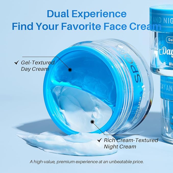 Day/Night Cream Set, Oil-Control Hydro Boost Day Gel with Blue Copper Peptide, Plumping Firming Renewal Night Cream with Panthenol, 2 in 1 Anti-aging Duo for All Skin, 2 * 1.7 Oz