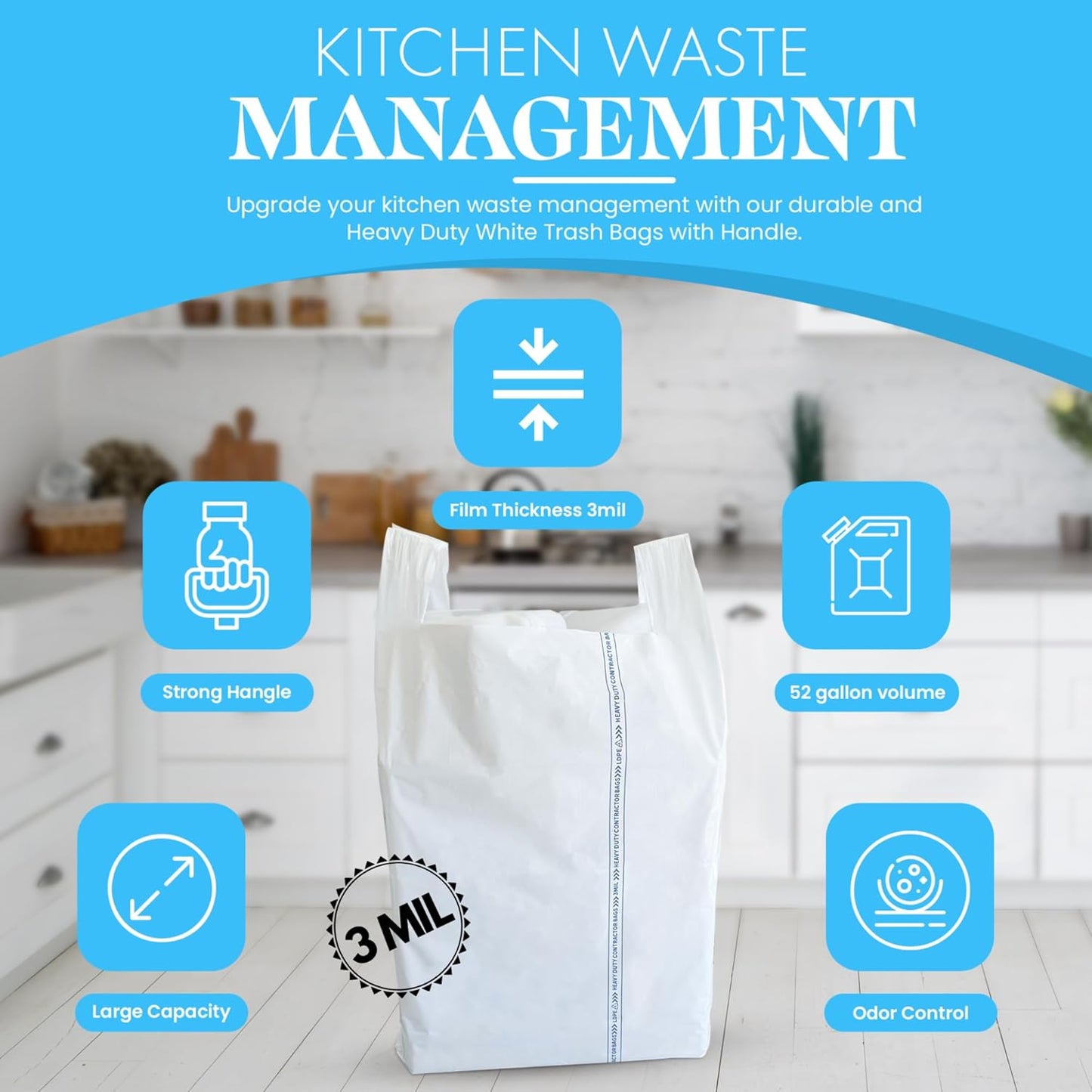 Heavy Duty Contractor Trash Bags with Handles – 52 Gallon, 40 Count | 3 MIL Thick, Extra Large Garbage Bags for Yard Waste, Construction, Lawn & Commercial Use | Secure Branded Knot for Easy Handling