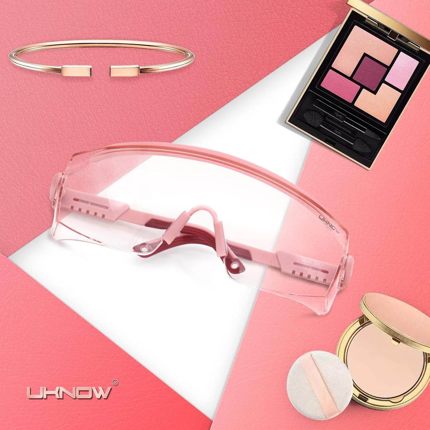 UKNOW Safety Goggles Over Glasses, Safety Glasses Anti Fog Wraparound Eye Protection, Protective Eyewear ANSI Z87.1