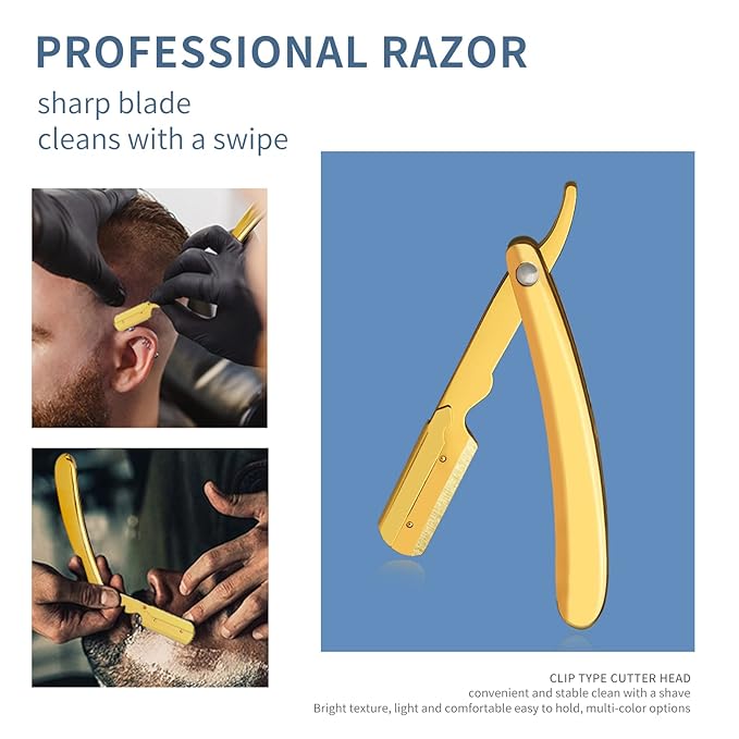 Professional Straight Razors for Men, Barber Straight Edge Razor Stainless Steel Barbero Shaver for a Smooth & Precise Shave for Men's Shaving (Gold)