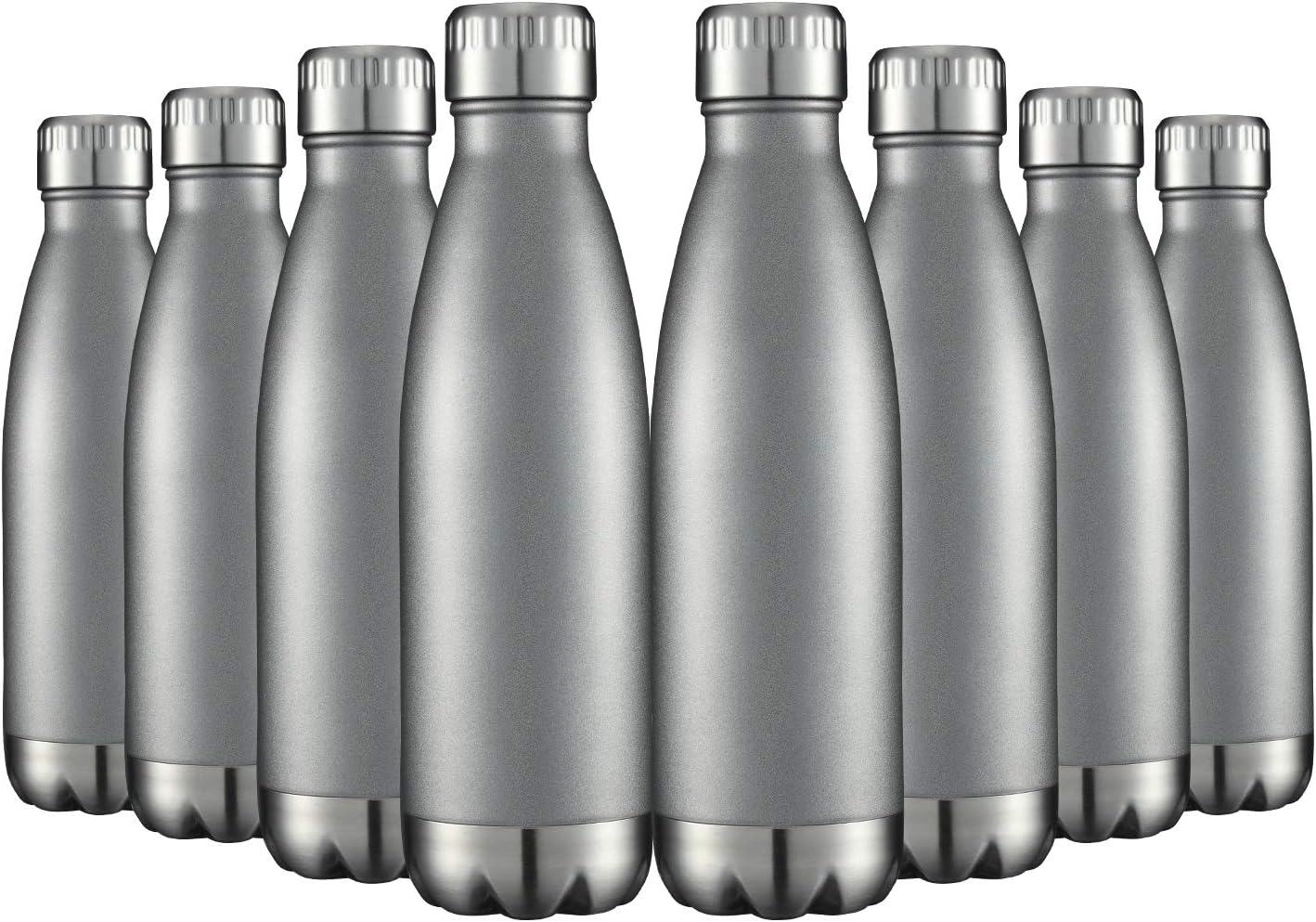 HASLE OUTFITTERS 17oz Stainless Steel Water Bottles Bulk, Vacuum Insulated Water Bottles Double Walled Reusable Metal Sports Water Bottles Keep Drinks Hot and Cold, Gray, 8Packs