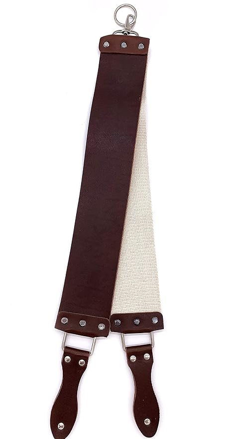 Razor Strop - Barber's Latigo Leather Straight Razor Strop. Dual Strap that will be a Great Addition for Any Straight Razor. PREMIUM LEATHER Strop for Sharpening. (Brown)