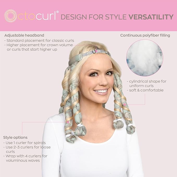 Octocurl Heatless Curls Headband - Hair Curlers to Sleep In - Heatless Curlers for Medium Length Hair (Cotton - Camo)