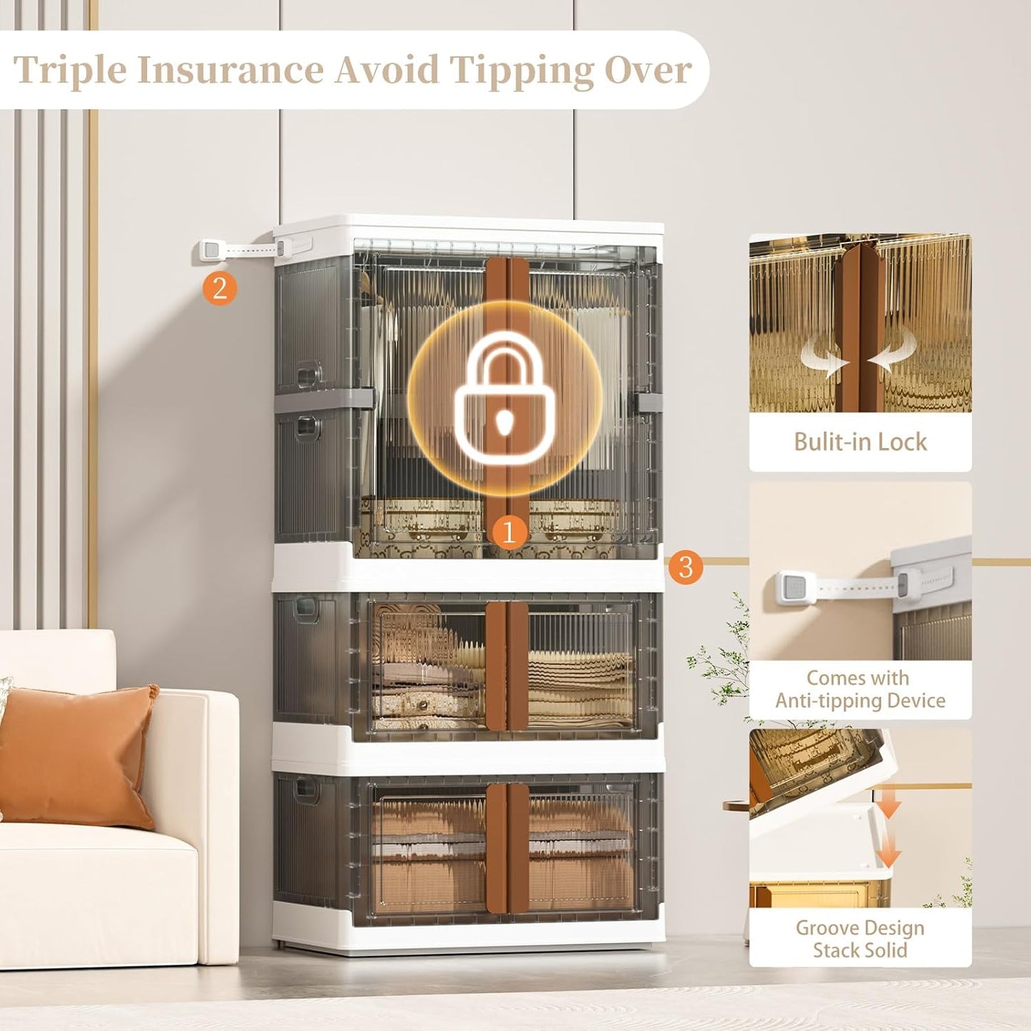 HAIXIN Closet Organizers and Storage, 77.6 Gal Stackable Bins, Wardrobe Organizer, Collapsible Clothing Storage with Closet Rod and Clothes Hangers (1 Pack 39.6 Gal and 2 Pack 19 Gal)