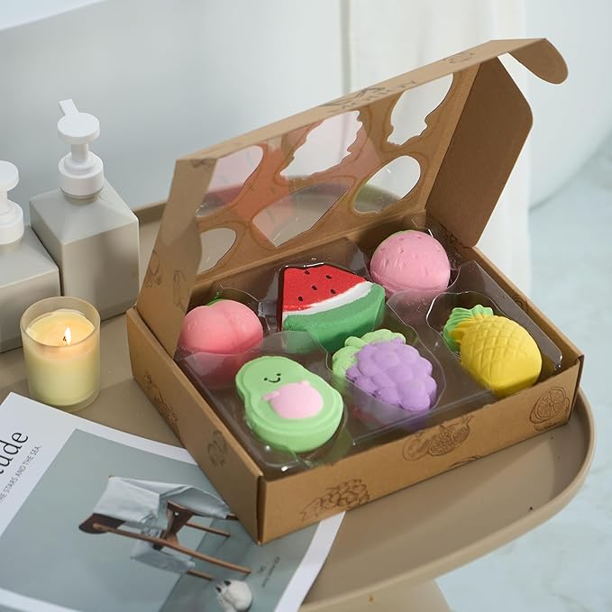 Bath Bombs for Teen Girls Boys– Fruit Shaped, Handmade Natural & Non-Toxic with Surprise Inside, Colorful Fun Bath Stuff for Kids Ages 3+