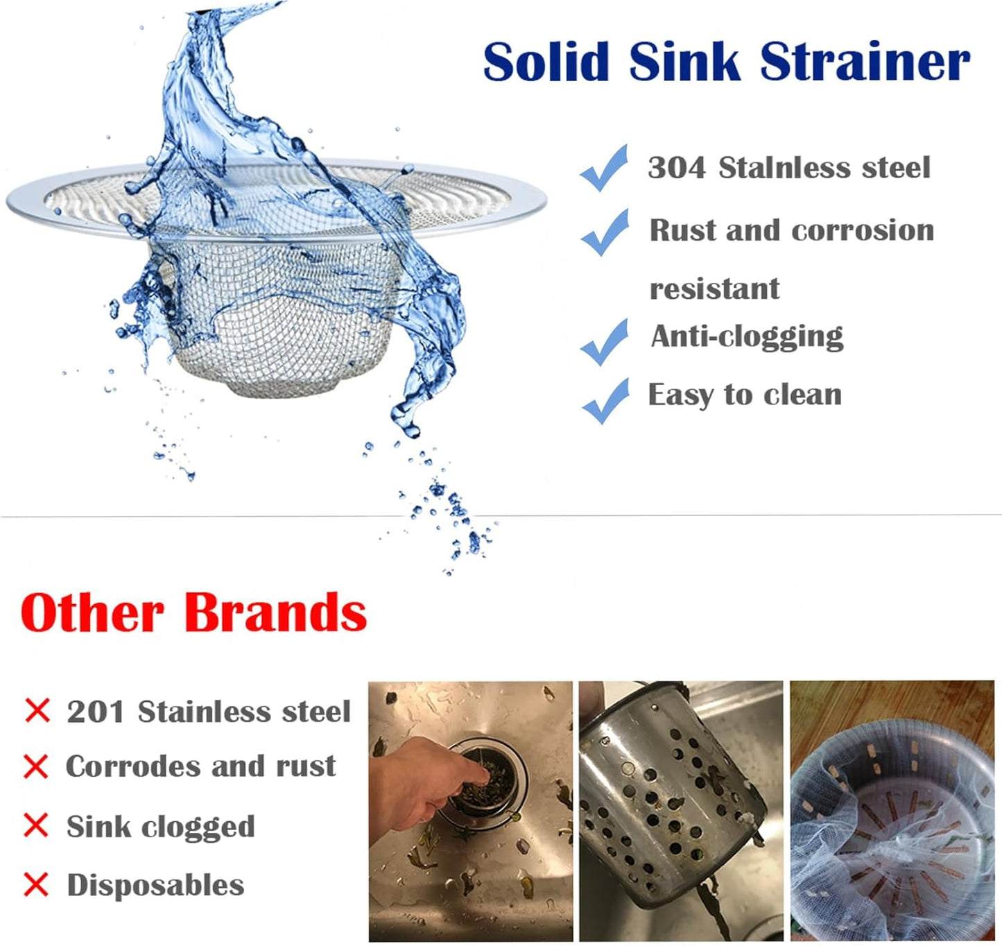 2 pcs Heavy Duty Stainless Steel Slop Basket Filter Trap, 2.75" Top / 1" Mesh Metal Sink Strainer,Perfect for Kitchen Sink/Bathroom Bathtub RV Wash Basin Floor Drain Balcony Drain Hole