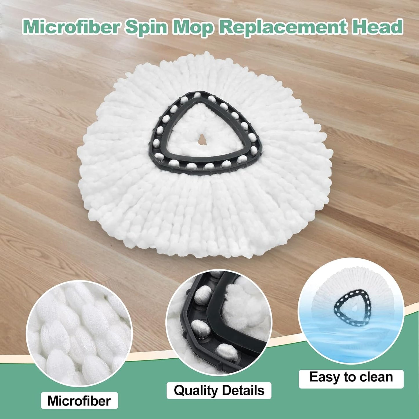 Mop Heads Replacements for Ocedar, Spin Microfiber Mop Replace Head for O-Cedar EasyWring 1 Tank System Mop Refills, Include 3 Pack Mop Heads, 1 Scrub Brush & 1 Base Combo