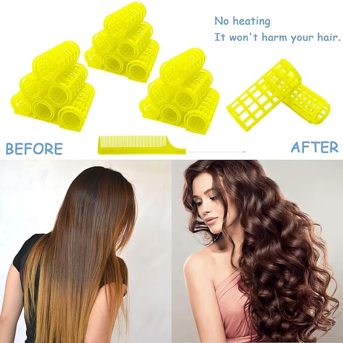 20PCS Plastic Hair Rollers Set 2.5cm/1in Heatless Rollers Hair Curlers Self Grip Rollers Tools for DIY Hairdressing Hair Salon(Yellow)