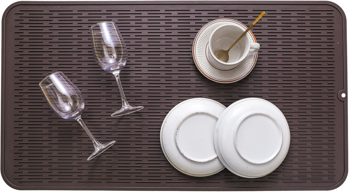Silicone Dish Drying Mat for Multiple Usage,Easy clean,Eco-friendly,Heat-resistant Silicone Mat for Kitchen Counter or Sink,Refrigerator or Drawer Liner Coffee 4XL 32 inches x 18 inches