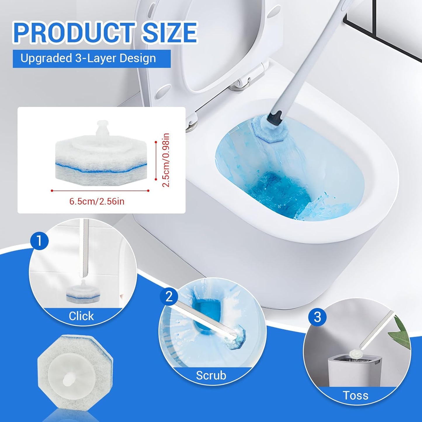 50PC Toilet Bowl Wand Refills, Disposable Toilet Brush Heads, Wall Mounted Scrubber Refill, Cleaner Refill Pads with Most Brushes for and Bathroom Cleaning