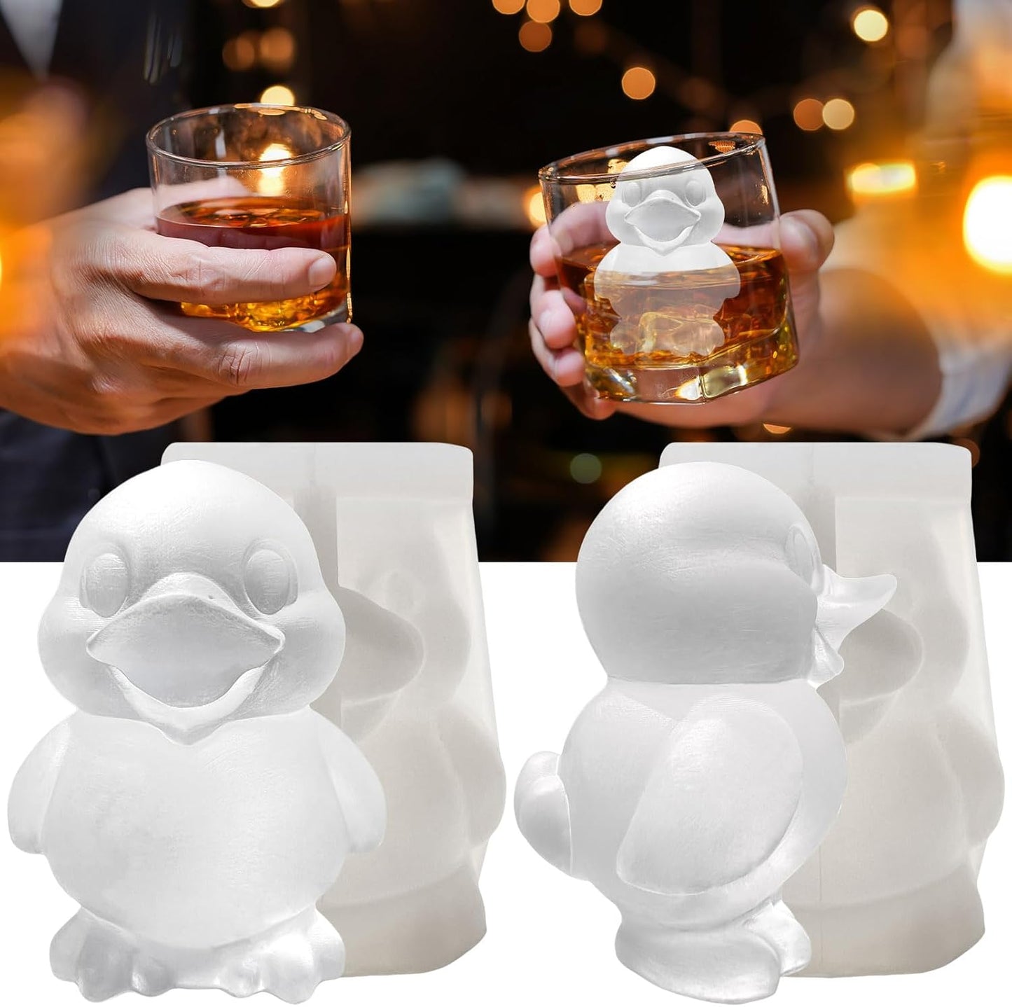 3D Duck Ice Cube Silicone Molds Tray for Whiskey, Cocktail, Drink Decor, Bar; Rich Details. Cute Ducks Gifts for Women Kids Girls Boys, Fun Animal Shape Soap Epoxy Resign Mold; 2 Pack