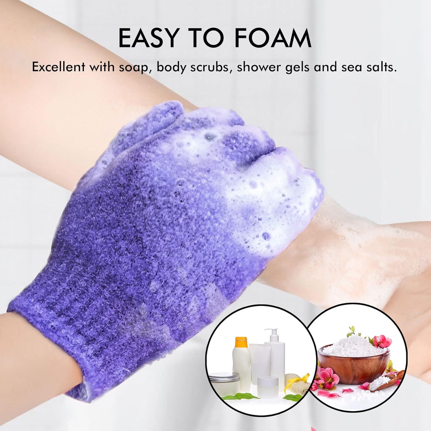 Evridwear Exfoliating Dual Texture Bath Gloves for Shower, Spa, Massage and Body Scrubs, Dead Skin Cell Remover, with Hanging Loop Heavy(5 Pairs Gift Set for Women)