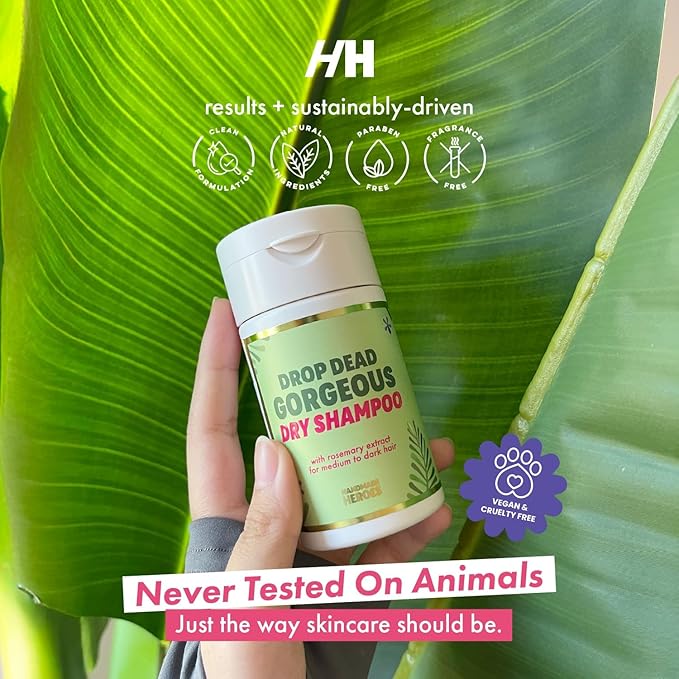 Handmade Heroes Dry Shampoo with Rosemary Oil for Hair Growth Healthier Looking Hair Volumizing Non Aerosol Drop Dead Gorgeous Dry Shampoo Rosemary 1.8oz (Light to Medium 1pc)