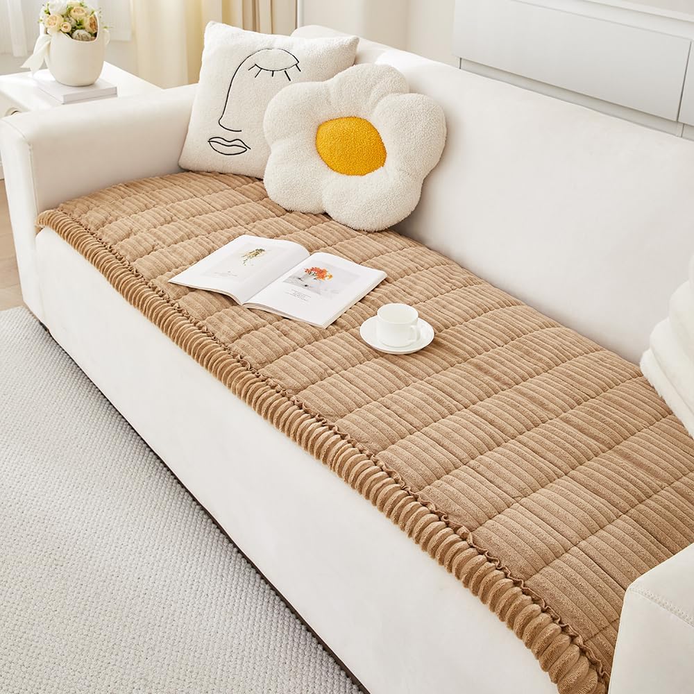 Couch Cover for Dogs Washable, Fuzzy Pet Couch Covers for 3 Cushion Sofa Pet Friendly, Non Slip Sofa Cover (Light Brown, 27.6" x 59"/70 x 150cm)