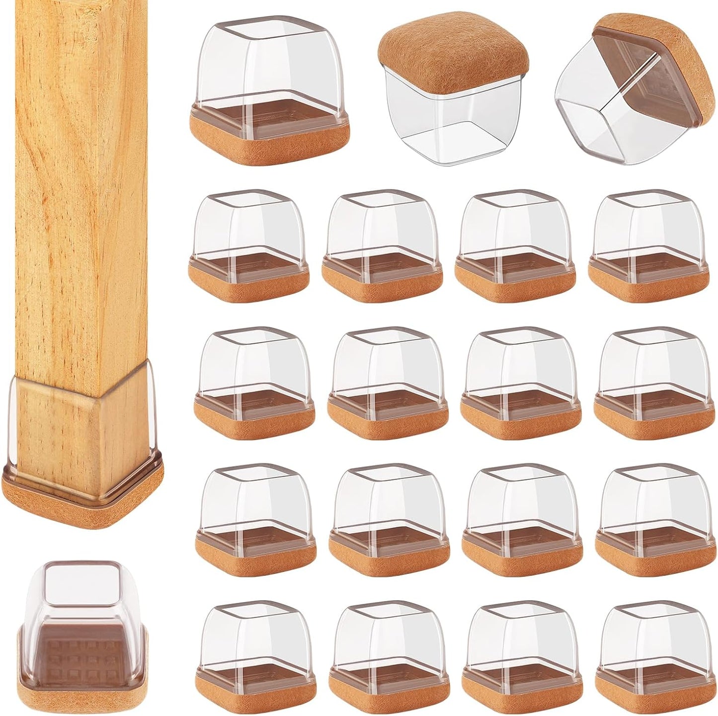 32 Pcs Chair Leg Floor Protectors Square, Silicone Chair Leg Protectors for Hardwood Floors, Chair Leg Caps Covers Protect Wooden Floors from Scratching, Thick, Won't Tear (Fit: 9/10" - 1")