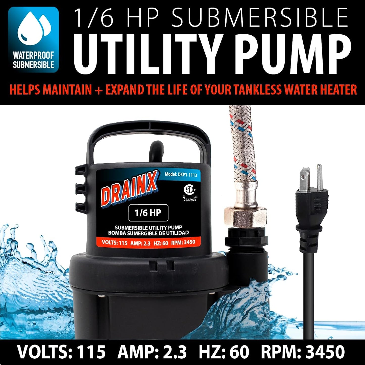 DrainX Tankless Water Heater Flushing Kit Includes Pump, Hoses, 5-Gallon Bucket, Concentrated Vinegar, and Replacement Filter for Rinnai Systems