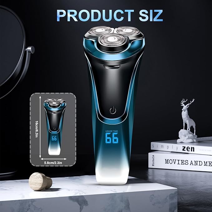 Snapbuy Electric Razor for Men, Snapbuy Electric Razor Pro, Ipx7 Waterproof Cordless Shaver with 90-Min Runtime, 4D Floating Head Rotary Shaver, Fast Charging (Blue)