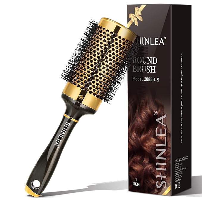 Large Round Brush for Blow Drying, Aluminum Round Hair Brushes for Women, Roller Brush for Blow Drying and Styling, Gold, For Curly and Straight-2 Inch Barrel, 2.95 Inch with Bristles