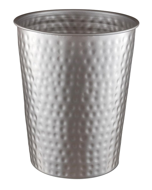 Monarch Abode Pewter Hand Hammered Metal Wastebasket for Home Office Bedroom, Decorative Waste Basket, Modern Bathroom Garbage Can, Durable & Decorative Trash Bin, Pewter Bathroom Trash Can