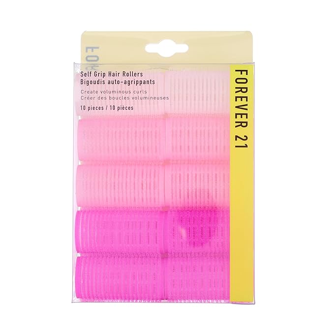 10pc Gentle Grip Hair Roller Set for Salon-Style Voluminous Curls at Home (PINK)