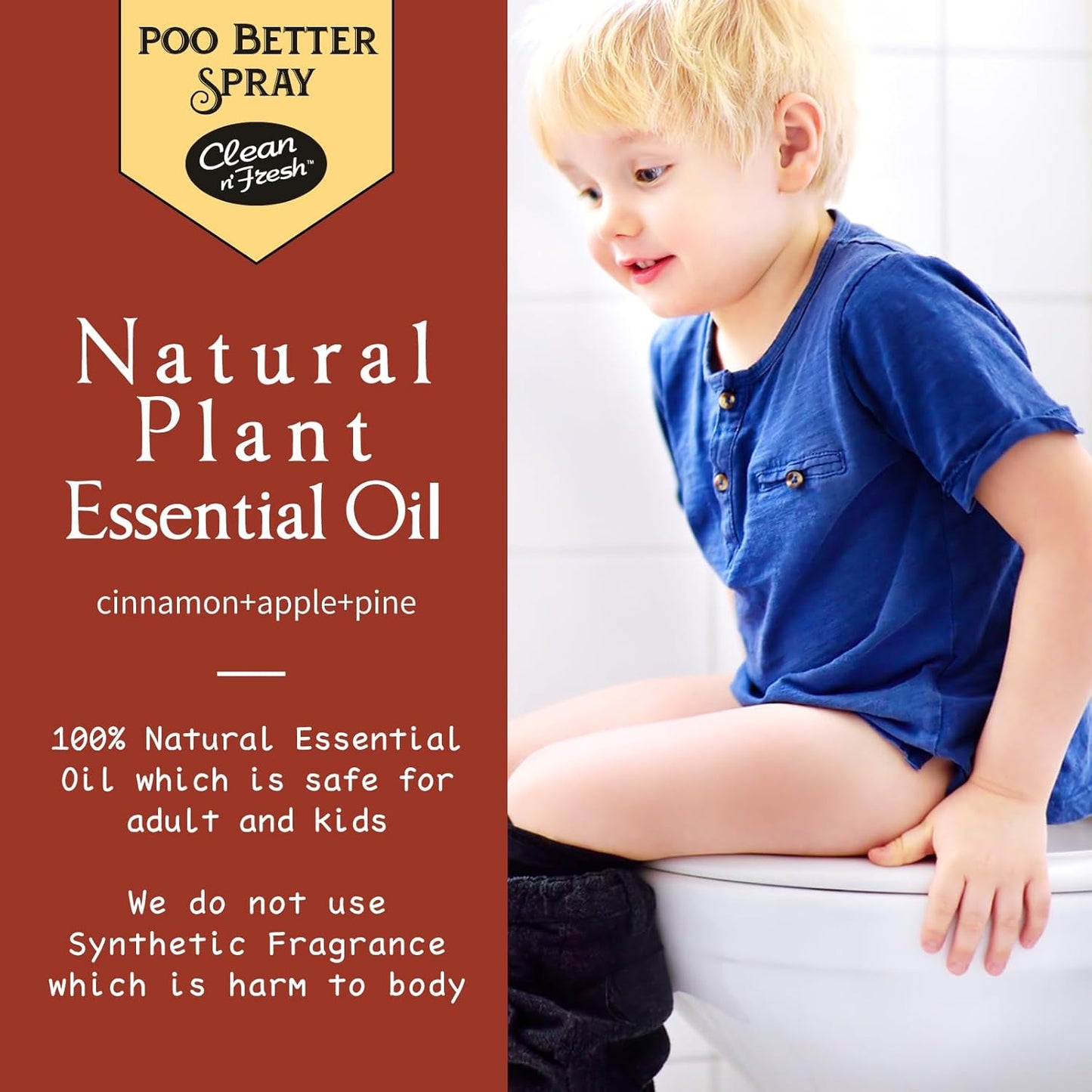 Clean-n-Fresh Toilet Spray, Apple Cinnamon, 6.8 Fl.Oz, Up to 400+ Uses, Air Freshener Spray, Toilet Bathroom Odor Deodorizer, Cinnamon, Apple & Pine Scent