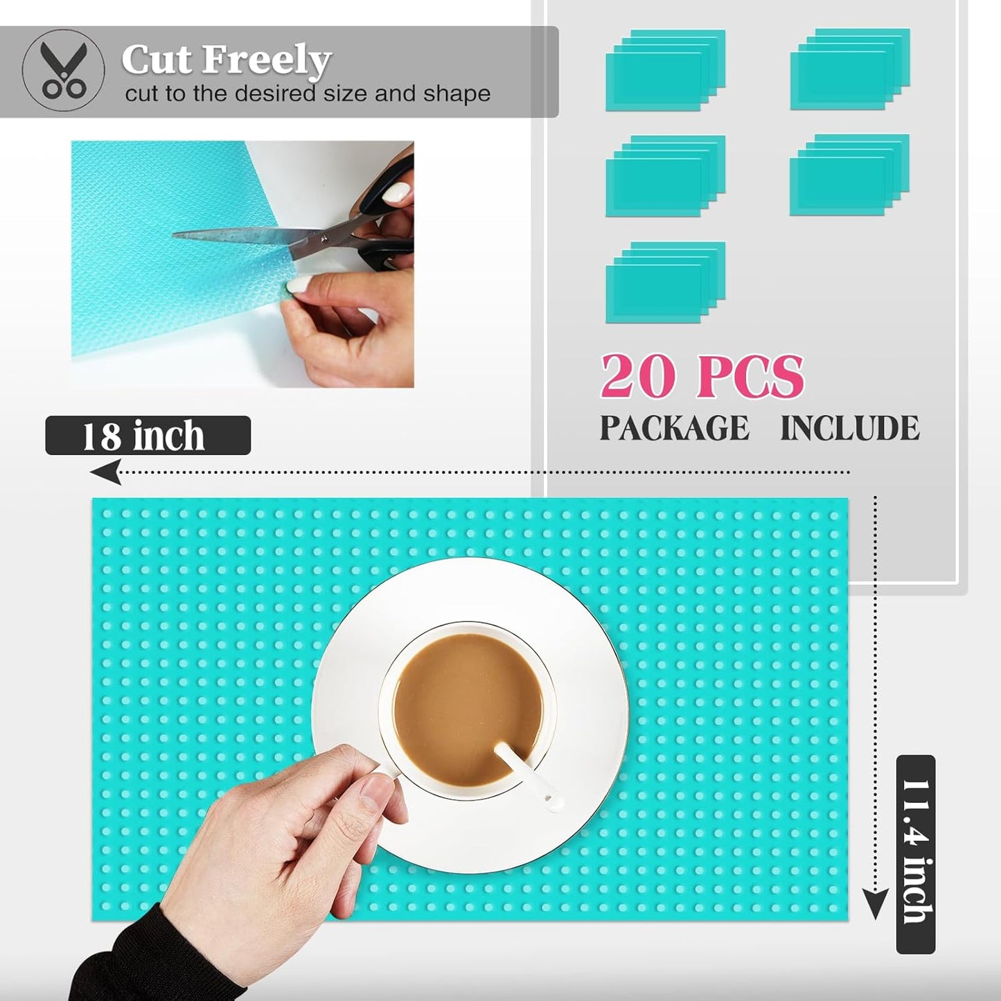 20Pcs Refrigerator Liners, Washable Fridge Liner Shelf Mats Refrigerator Pads for Cupboard Cabinet Drawer Home Kitchen Accessories Organization (Blue)