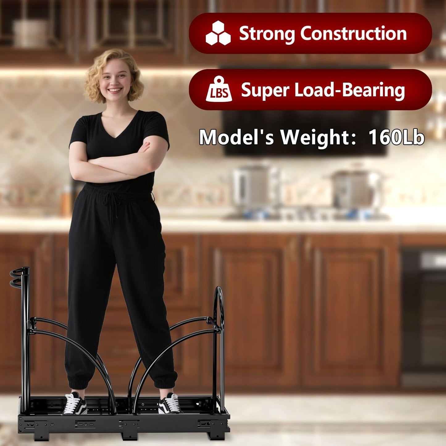 Dual Under Sink Trash Can Heavy Duty Pull Out Trash Can Under Cabinet, Fits 2x35Qt (7-9 Gal) Commercial Trash Cans Cabinet Trash Bin Pull Out Kit Requires ≥ 22''Dx 16''Wx 17''H, No Can (Black)