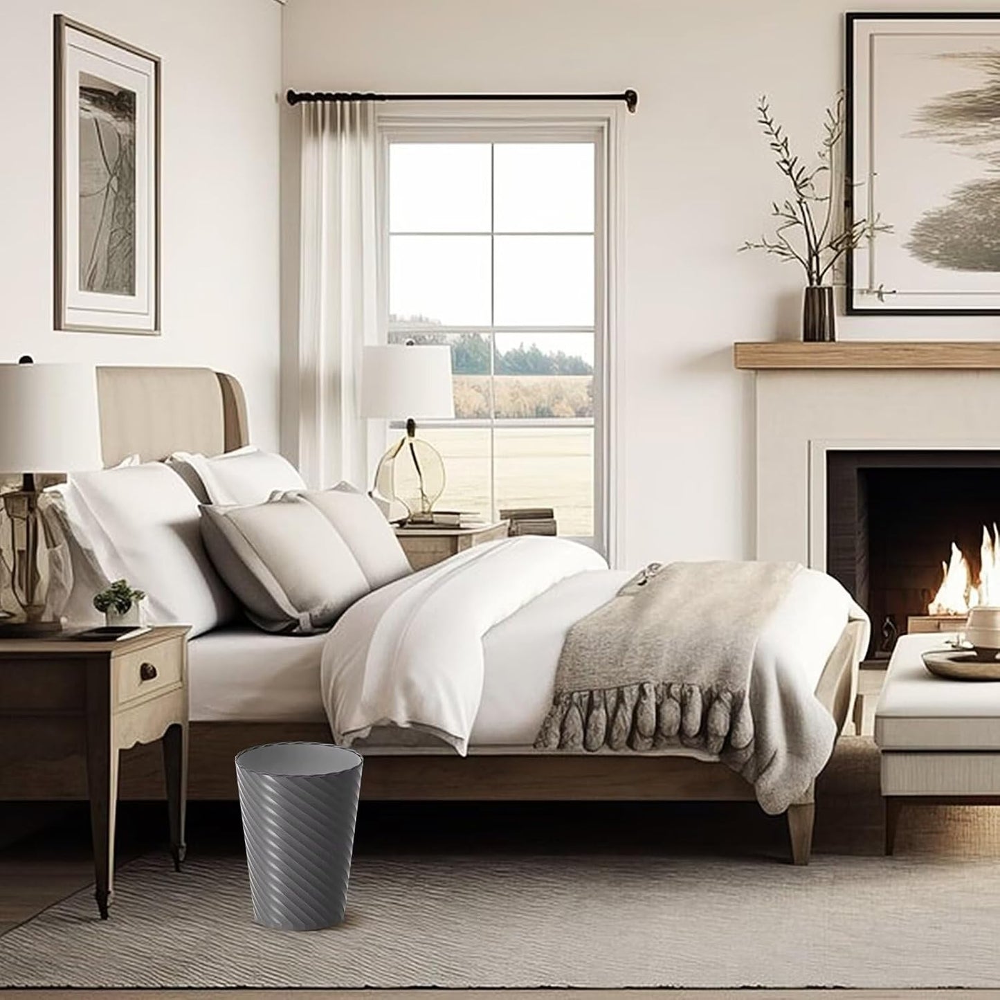 Bathroom Trash Can, 3 Pack 1.8 Gallons Small Trash Can with Trash Bags, Bathroom Garbage Can, Plastic Trash Bin, Round Waste Basket for Bath，Bedroom, Office, Kitchen, Room, Compact Space (Grey)