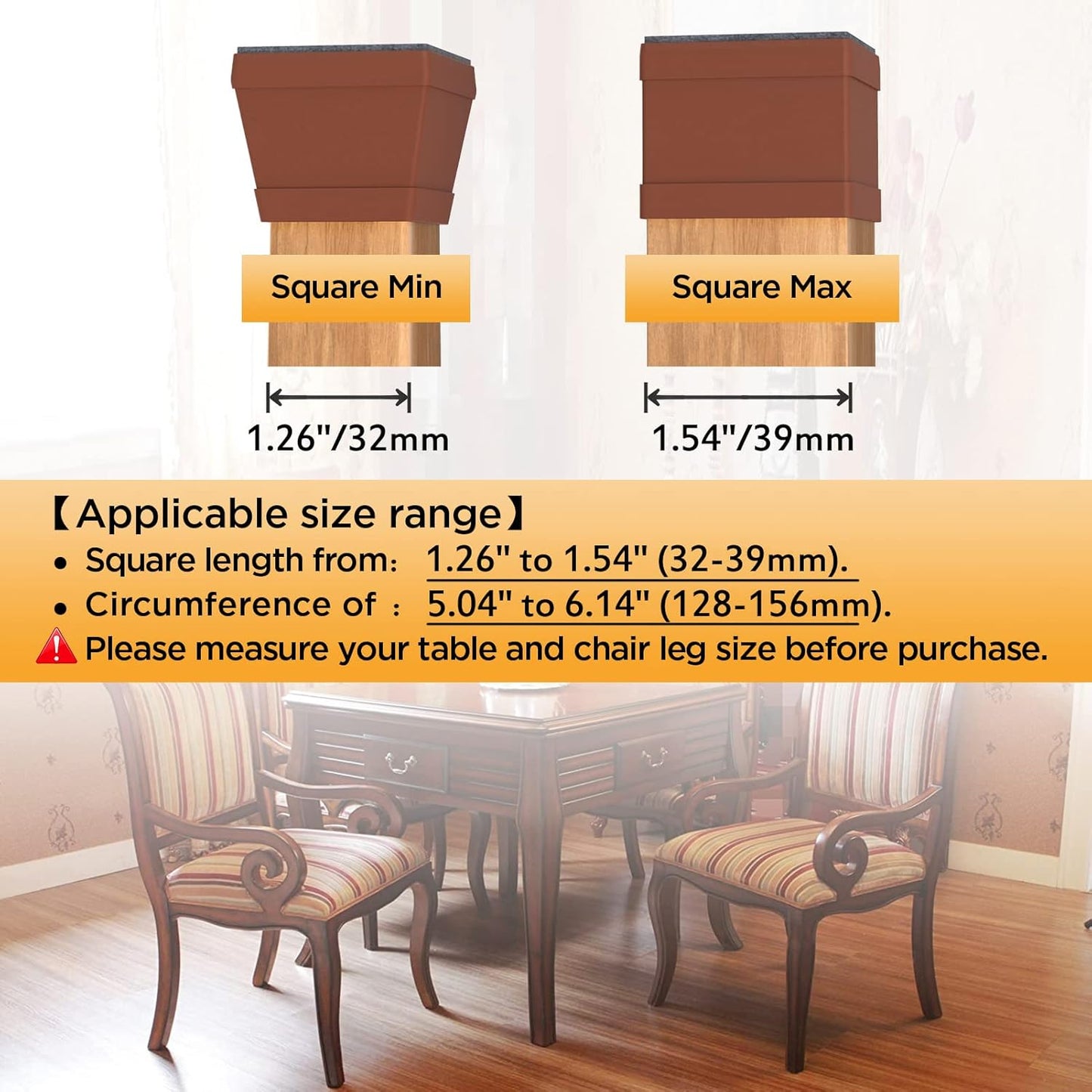 16 PCS Square Chair Leg Floor Protector, Silicone Chair Leg Cover, Furniture Leg Protectors with Felt, Mobile Table Leg pad, Protect The Floor from Scratches.1 1/2 in Brown.