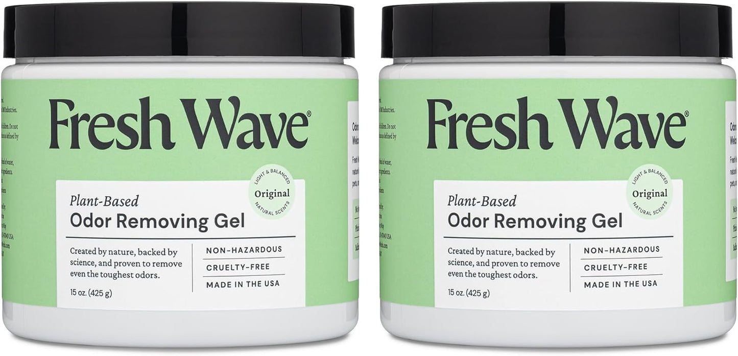 Fresh Wave Odor Removing Gel, 15 oz., Pack of 2 - Odor Absorbers for Home, Safer Odor Relief, Natural Plant-Based Odor Eliminator, Every 15 oz. lasts 30-60 Days, For Cooking, Trash & Pets