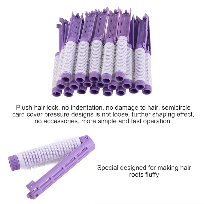 Fluffy Korean Perming Rod Rollers, 20pcs Hair Curling and Styling Kit for DIY Root Perm (Purple)