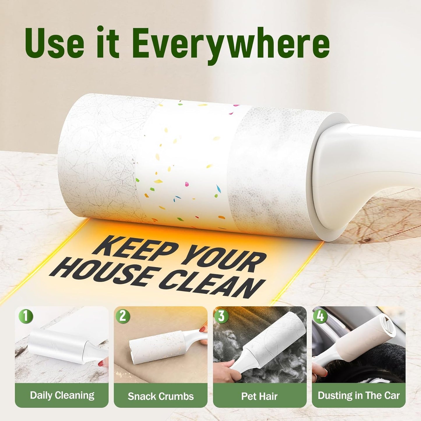 Lint Roller for Pet Hair Extra Sticky, 800 Sheets with 4 Durable Handles and Strong Paper Refills, Pet Hair Roller for Dogs and Cats, Lint Remover for Clothes, Carpet, and Furniture