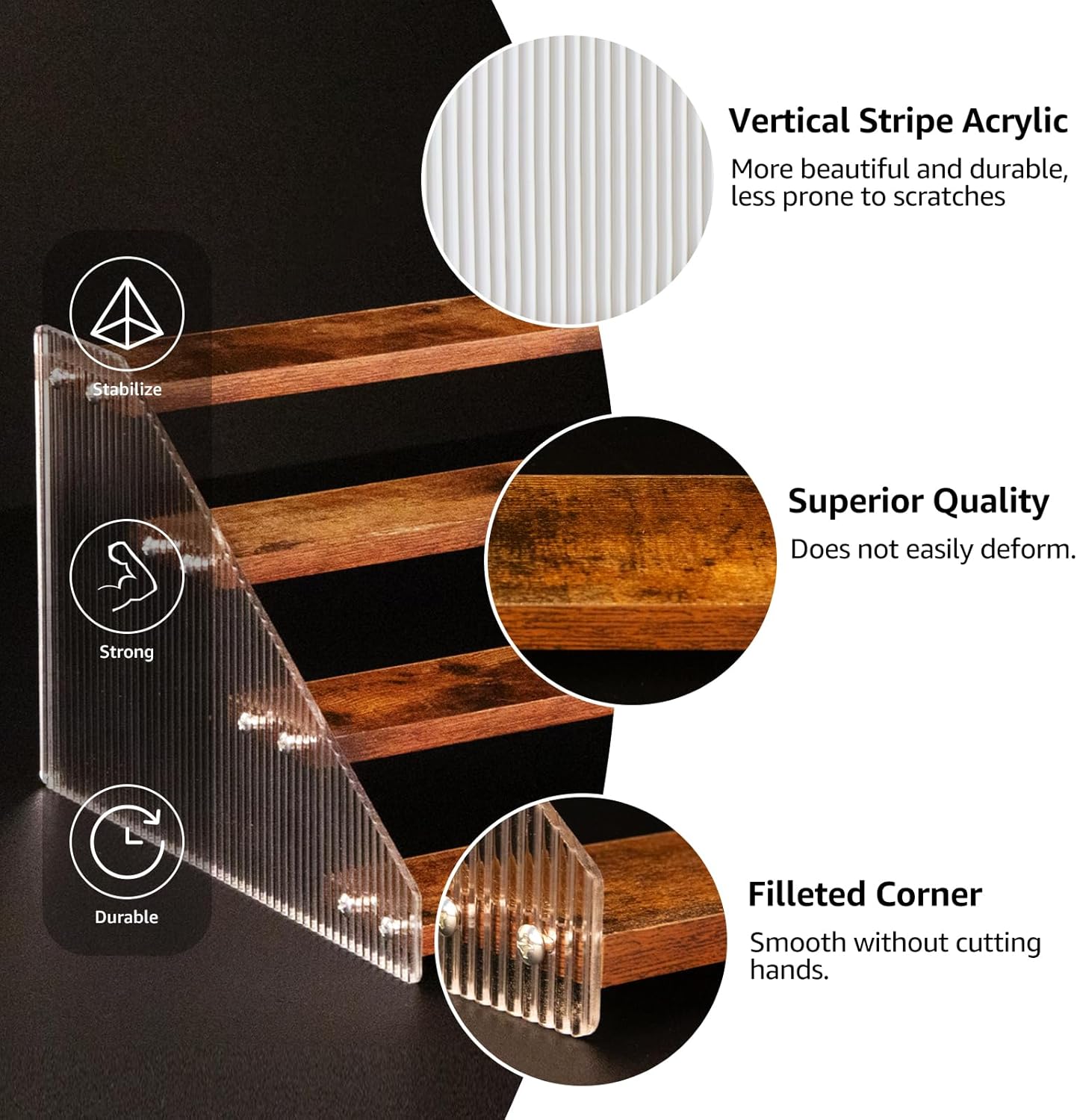 nianfeng Tiered Spice Rack, 4-Tier Spice Pantry Kitchen Cabinet Organizer, 12-Inch, Natural Wood Acrylic Stair Riser Stand, Countertop Seasoning Shelf (Rustic Brown)