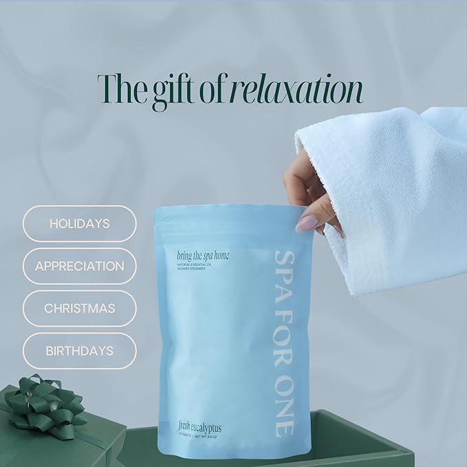 Shower Steamers Aromatherapy 10 Pack - Made in USA with Natural Essential Oils for Christmas Stocking Stuffers, Birthday Gifts for Women and Men, White Elephant, Self Care - Eucalyptus