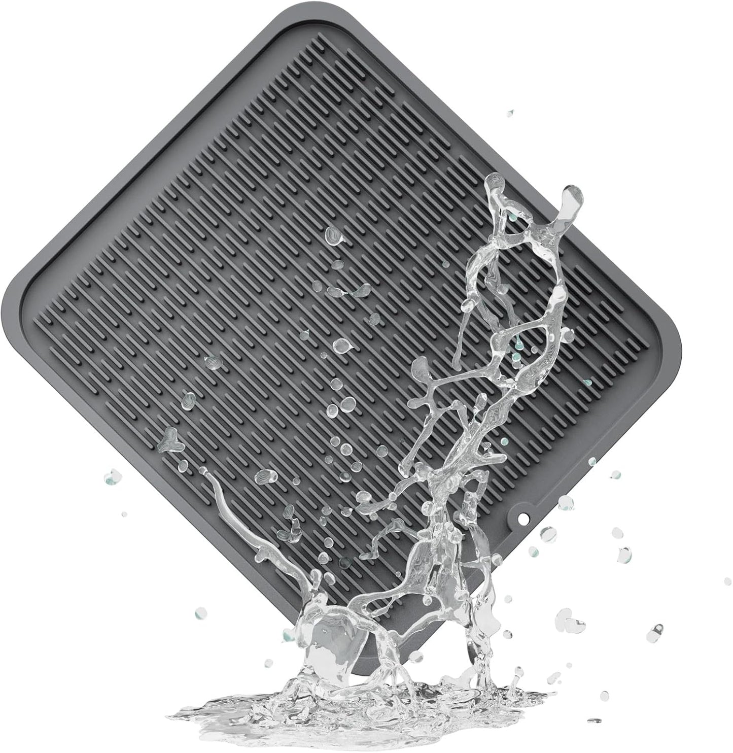 ZLR Silicone Dish Drying Mat for Kitchen Counter, Eco-Friendly Fast Dry Dish Mat, Easy Clean Multi Usage Drying Matt, Heat Resistant Trivet, 16" x 18" XL, Dark Gray