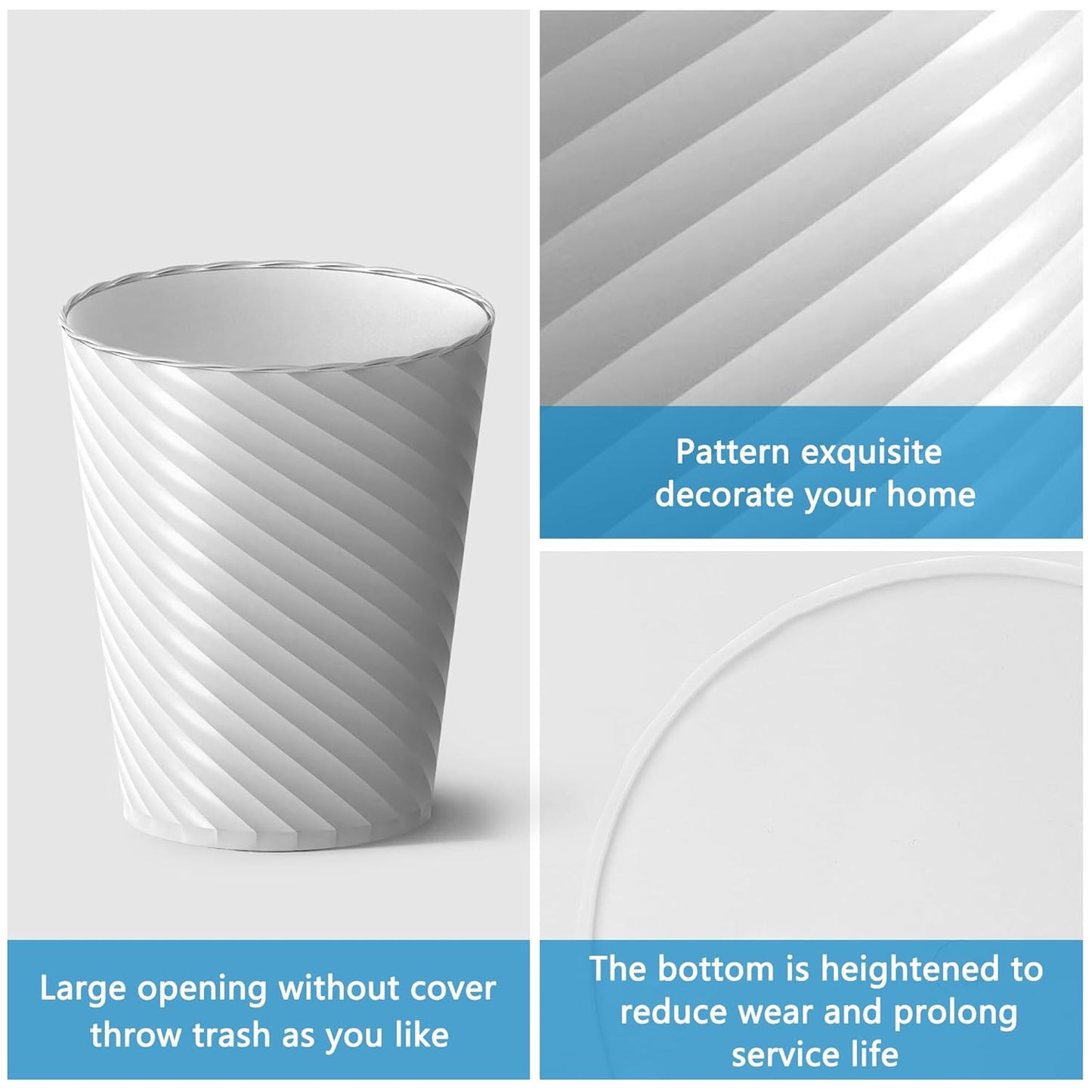 Bathroom Trash Can, 8 Pack 1.8 Gallons Small Trash Can with Trash Bags, Bathroom Garbage Can, Plastic Trash Bin, Round Waste Basket for Bedroom, Office, Kitchen, Room, Compact Space (White)