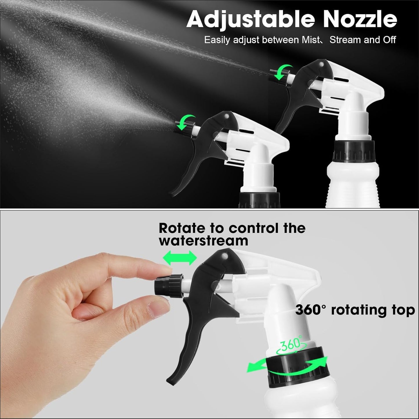 Eccliy 12 Pcs 16 Oz Plastic Spray Bottle, Adjustable Empty Reusable Sprayer for Cleaning, Planting, Water, Bathroom and Kitchen, BBQ, Commercial and Residential(Black&white,Original)