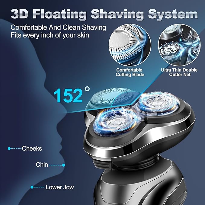 Electric Razor for Men, Men's Rotary Shavers, Waterproof,Wet and Dry Rechargeable Electric Shaver for Men's Faces with a Cordless and Floating Head, Portable Travel Razor,an Ideal Gift for Men