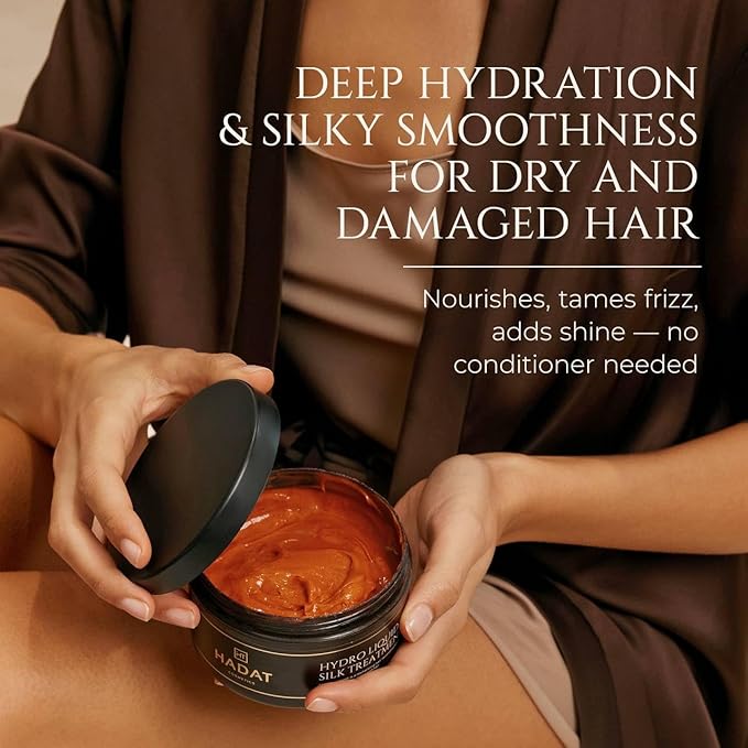 HADAT Liquid Silk Treatment – Premium Hair Mask for Dry Damaged Hair - Deep Conditioning Hair Mask with Macadamia, Argan Oil – Hydrating, Repair & Shine – Made in Israel – 10.1 Fl Oz