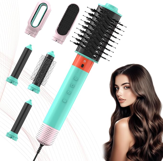 Blow Dryer Brush 6-in-1, Professional Hot Air Styler with Negative Ion, 110000RPM High-Speed Auto-Curlers Hair Styler-Fast Drying, Hot Air Brushes for Curling Volumizing Straightening No Heat Damage