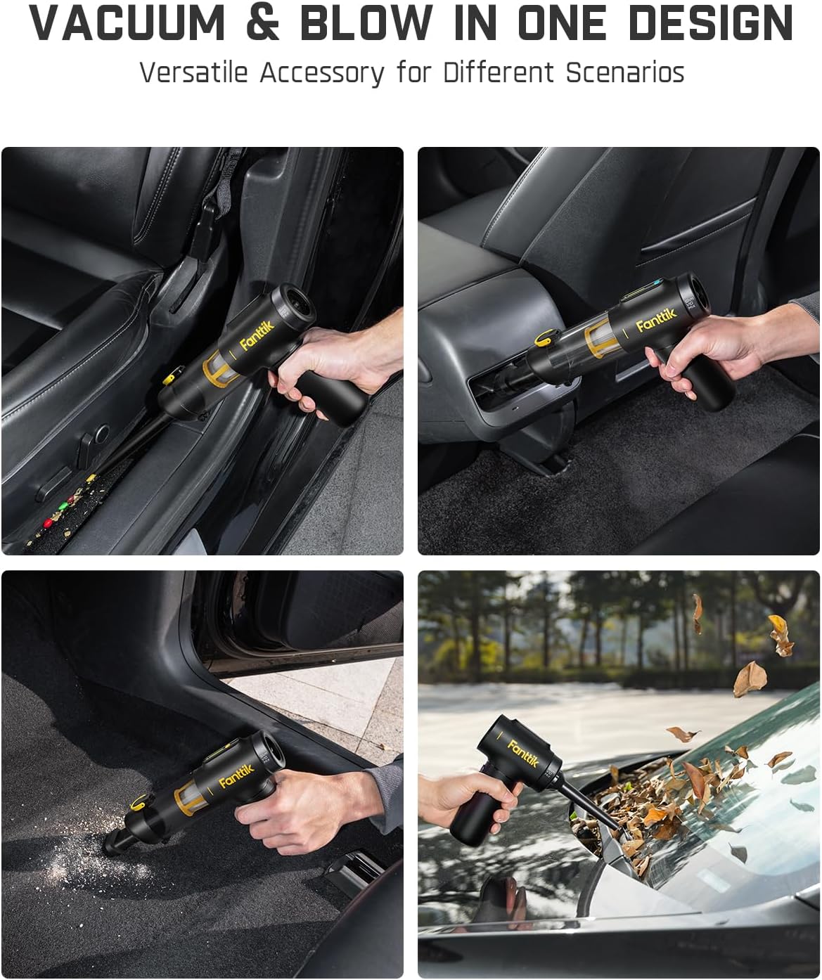 Fanttik Slim V10 Mix Cordless Car Vacuum, 4 in 1 Handheld Air Duster, Color Smart LED Display, 16kPa Suction Power, Cordless Portable Mini Keyboard Vacuum for Car, Office Desk