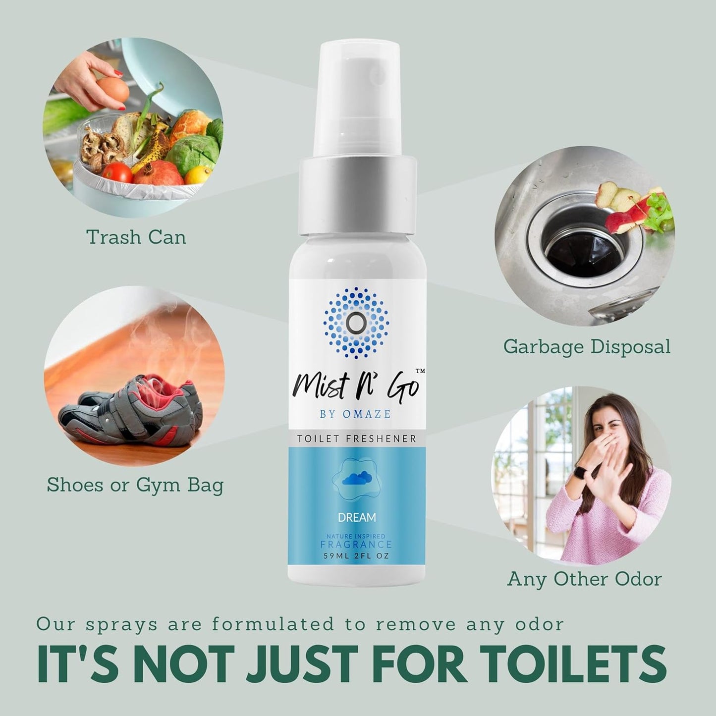 Mist N’ Go by Omaze Travel Bathroom Spray for Toilet Spray Odor Eliminator - Travel Toilet Spray for Bathroom Air Freshener Spray for Bathroom Deodorizer - Dream Regular Size (2oz x5)